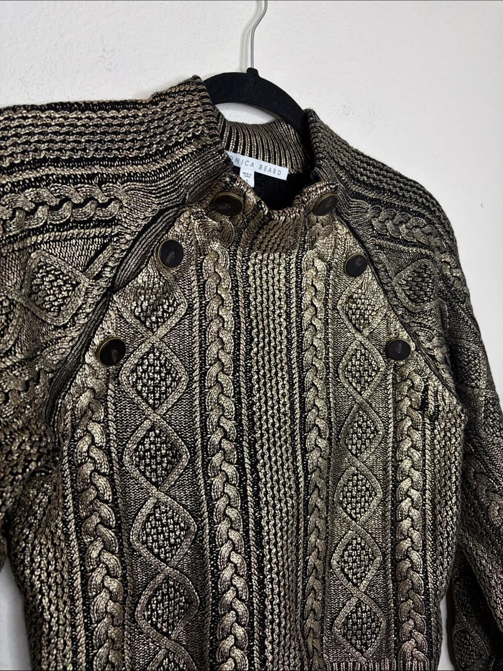 Veronica Beard | Women’s Gold Black Cable Knit Grady Sweater Size S Wool Blend
